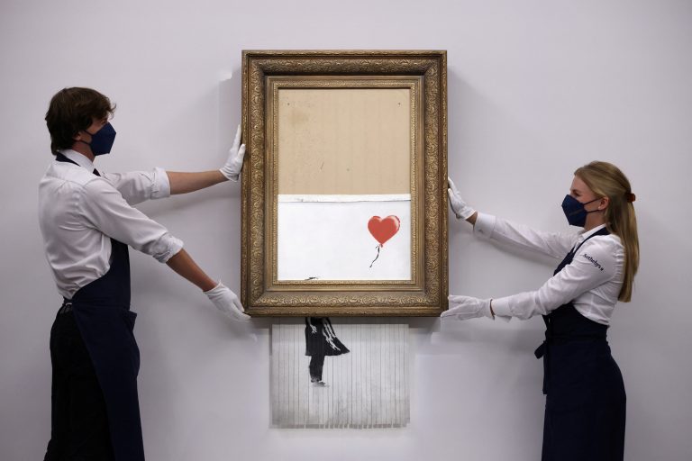 Banksy’s ‘Love is in the Bin’ photocall at Sotheby’s