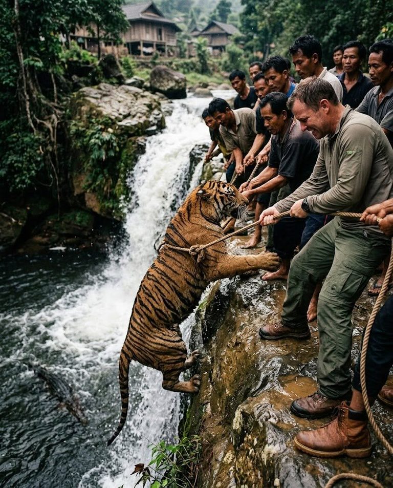 villagers saving a tiger