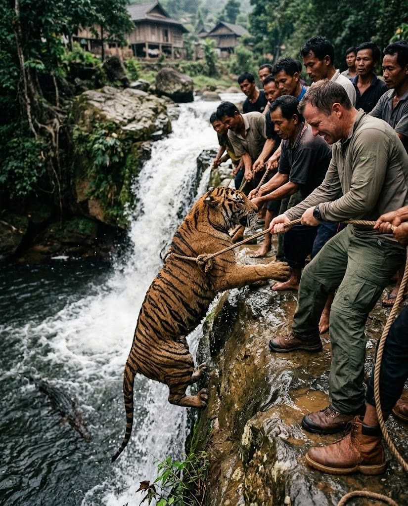 villagers saving a tiger villagers saving a tiger